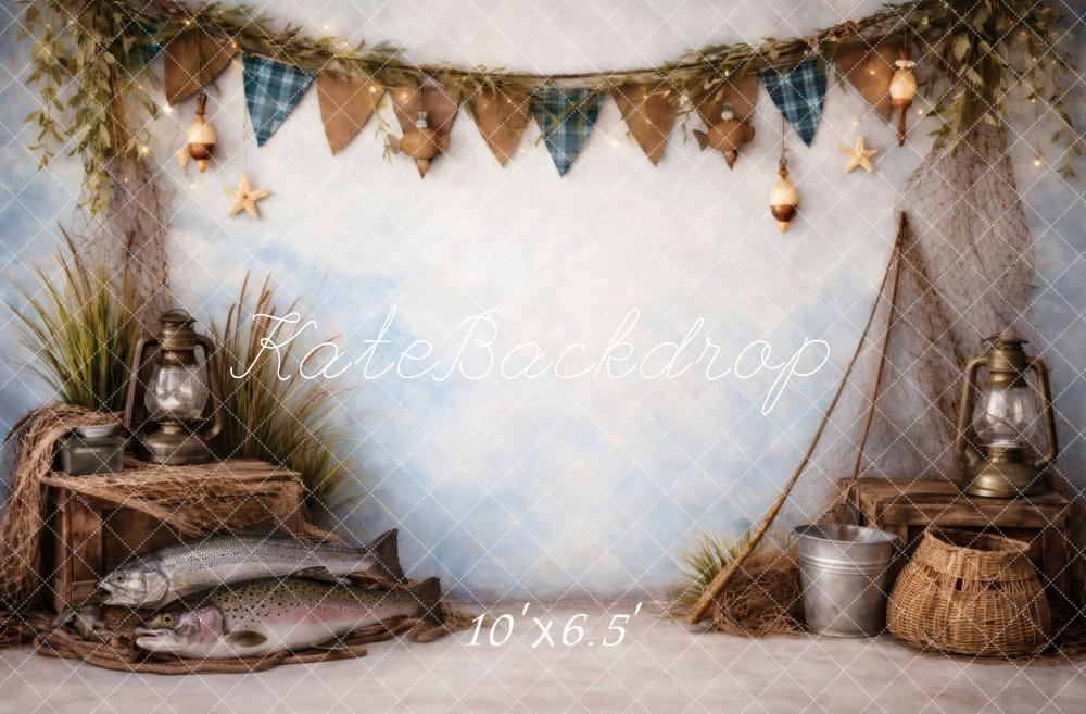 Kate Fishing Theme Fish Lanterns Rustic Crates Printed Backdrop Designed by Vertigo Productions