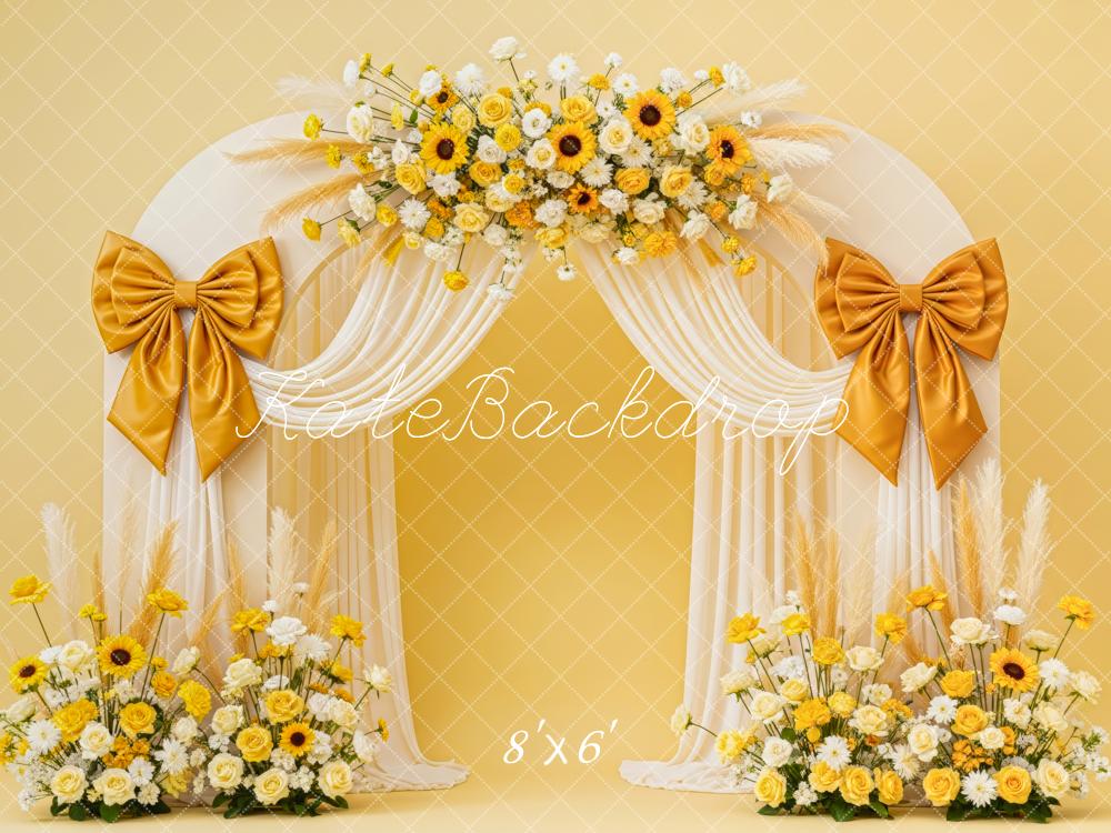Kate Flower Arch Yellow Floral Bow Arrangement Backdrop Designed by Patty Roberts