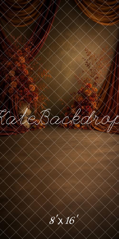 Kate Sweep Fall Fine Art Brown Drapes Floral Printed Backdrop Designed by Ashley Ward