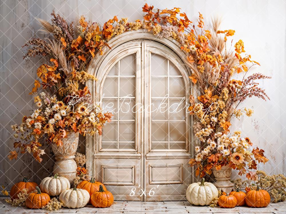 Kate Fall Boho Pumpkin Beige Arched Door Printed Backdrop Designed by Emetselch