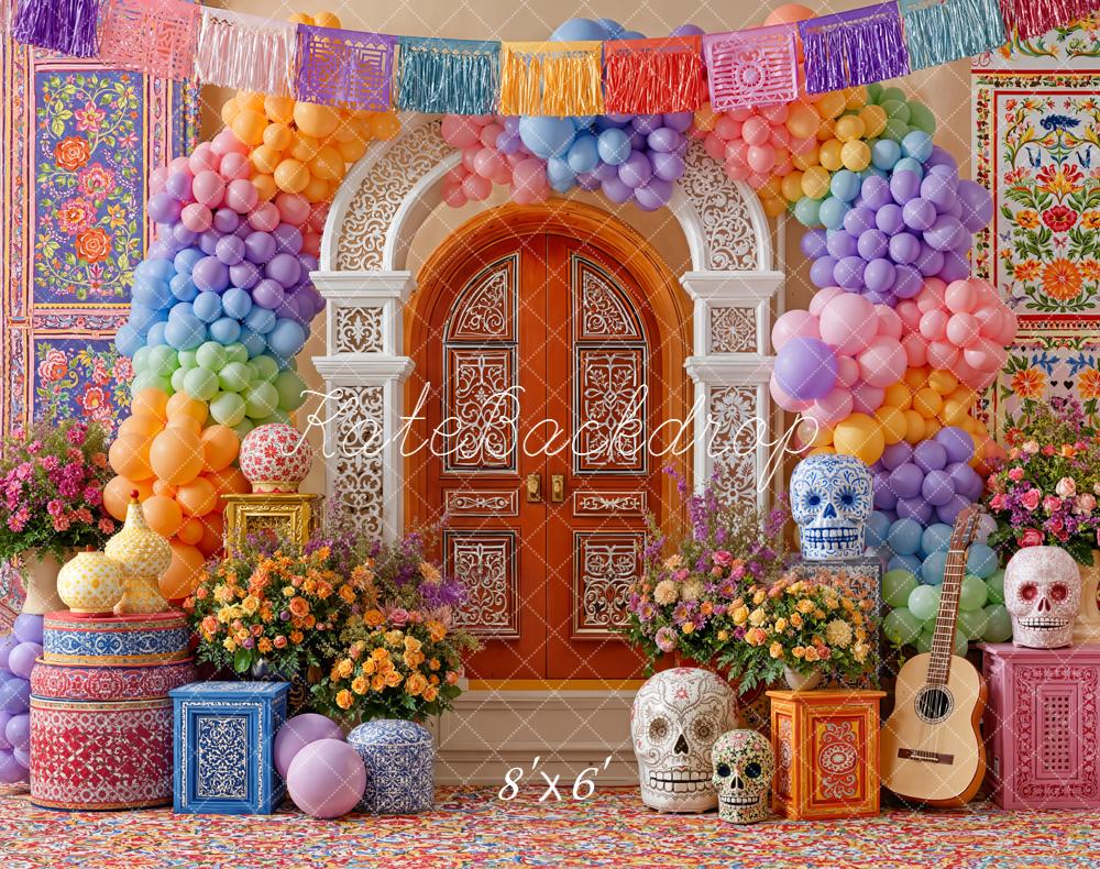 Kate Day Of The Dead Arch Door Balloons Skulls Flowers Backdrop Designed by Emetselch