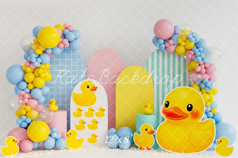 Kate Cake Smash Rubber Duck Balloon Pastel Arch Backdrop Designed by Patty Roberts