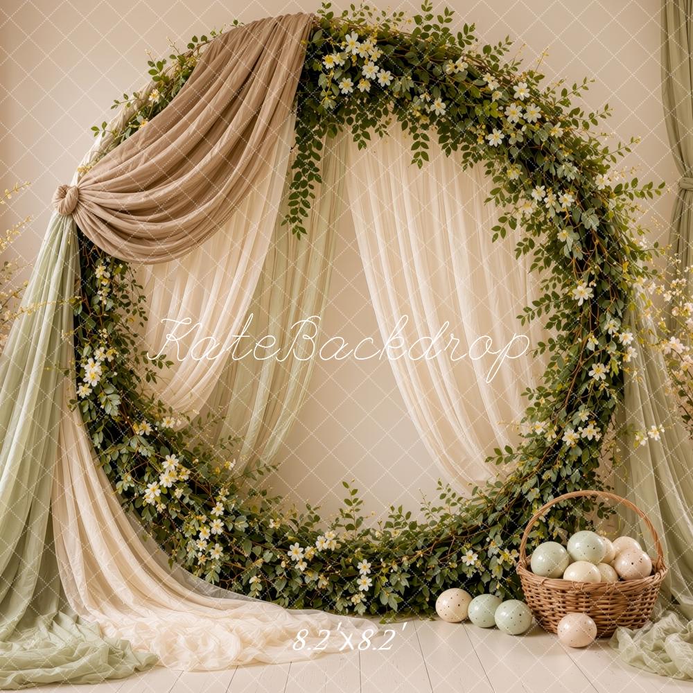 Kate Easter Floral Arch Egg Basket Drapery Printed Backdrop Designed by Ashley Ward