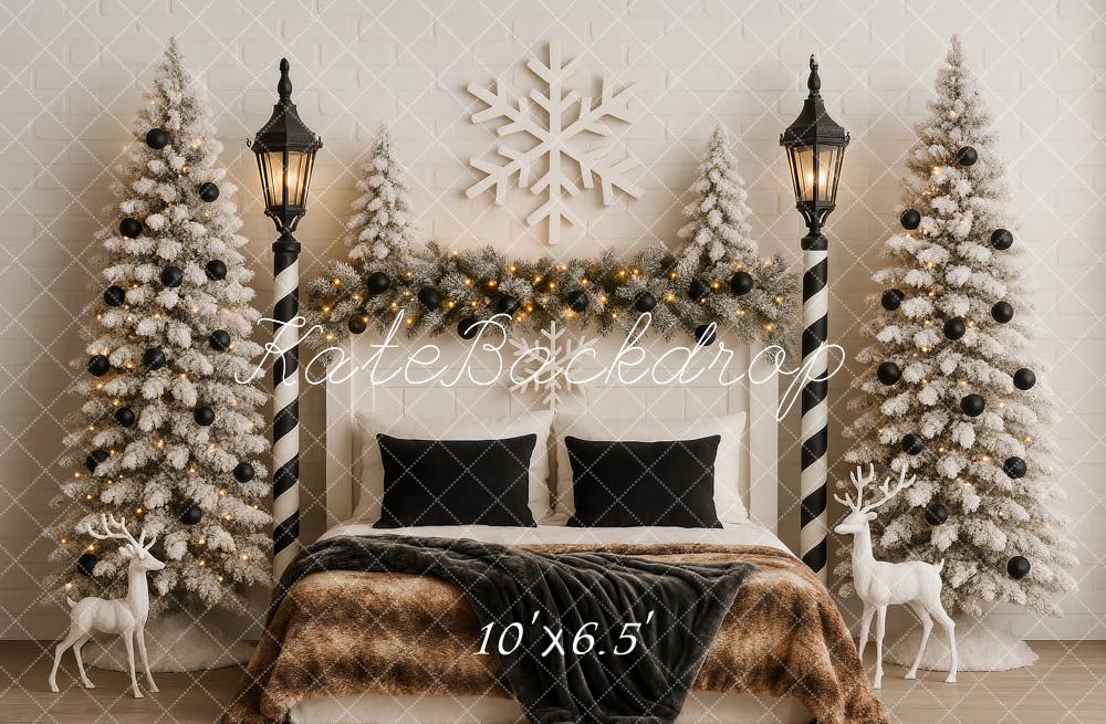 Kate Christmas Headboard Snowflake Flocked Trees Reindeer Backdrop Designed by Ashley Paul