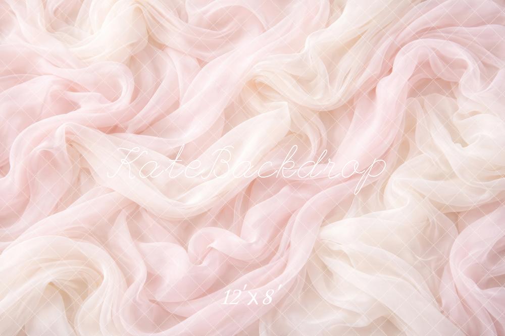 Kate Newborn Pink Ivory Sheer Draped Fabric Printed Backdrop Designed by Megan Leigh Photography