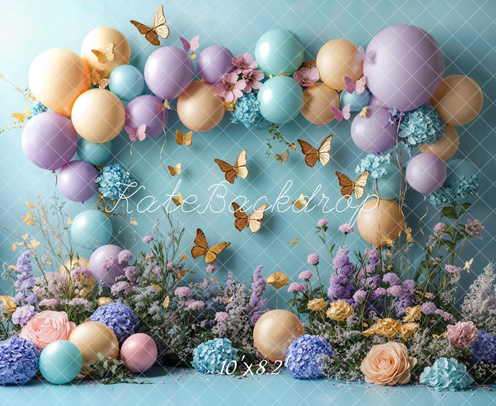 Kate Cake Smash Floral Balloon Butterfly Backdrop Designed by Emetselch