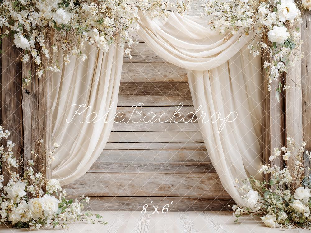 Kate Rustic Wood Flower Arch Drapes Printed Backdrop Designed by Angela Miller