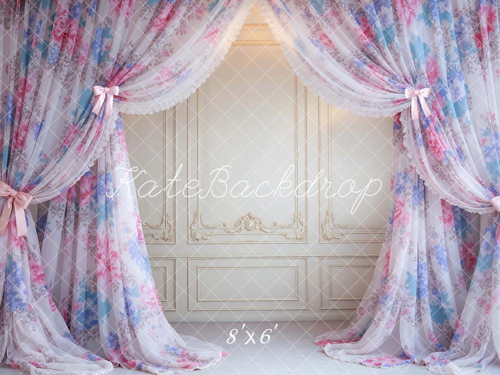 Kate Floral Sheer Curtains Elegant Wall Printed Backdrop Designed by Mini MakeBelieve