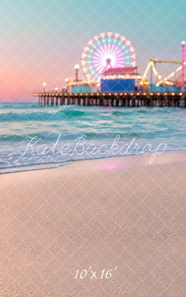 Kate Sweep Beach Ferris Wheel Pier Sunset Printed Backdrop Designed by Chain Photography