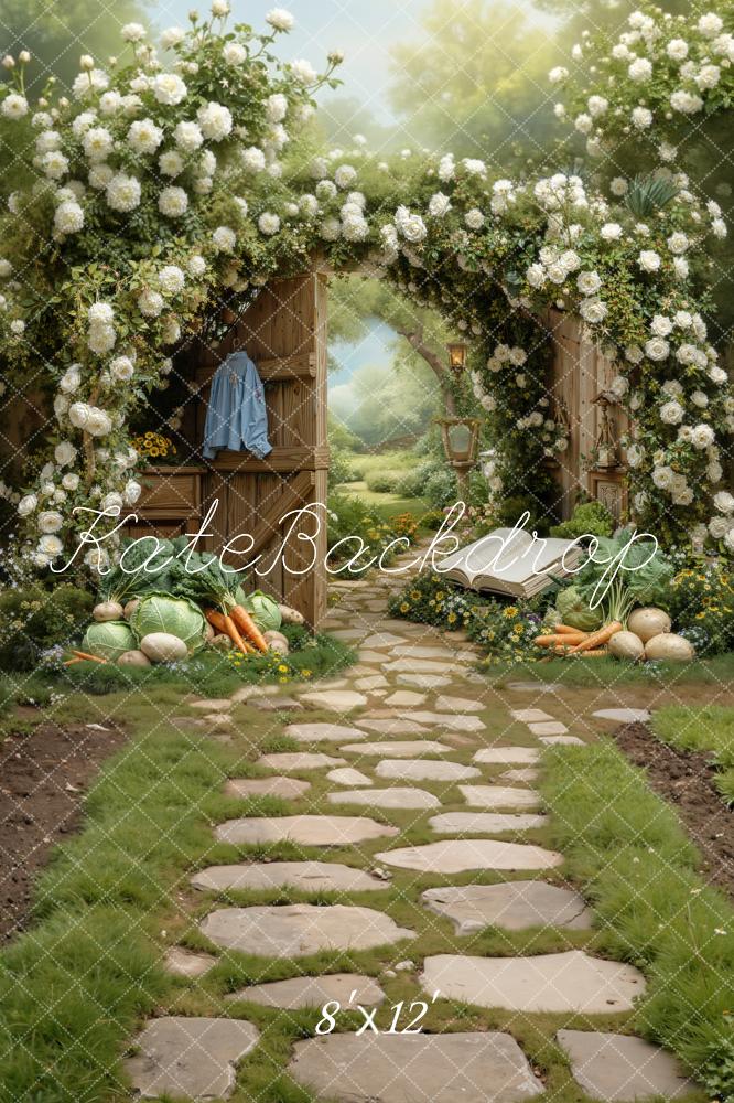 Kate Spring Flower Arch Garden Pathway Vegetables Printed Backdrop Designed by Chain Photography