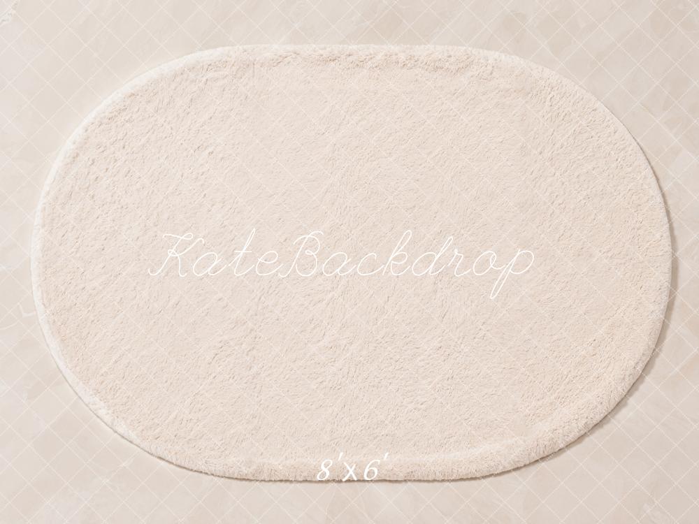 Kate Cream Furry Oval Rug Floor Printed Backdrop Designed by Kate Image