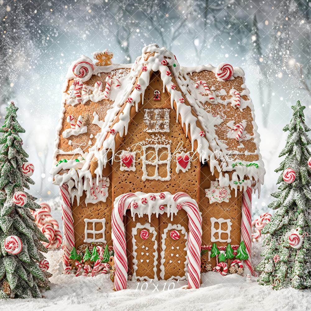 Kate Christmas Tree Gingerbread Candy House Snow Backdrop Designed by Emetselch