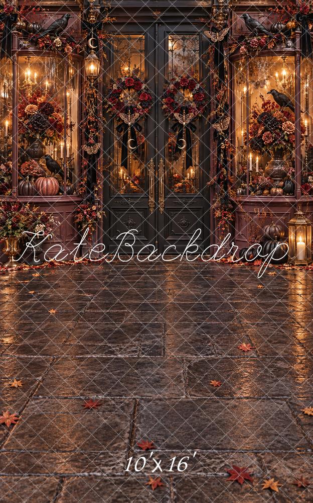 Kate Sweep Halloween Gothic Raven Pumpkin Vintage Doorway Printed Backdrop Designed by Vertigo Productions
