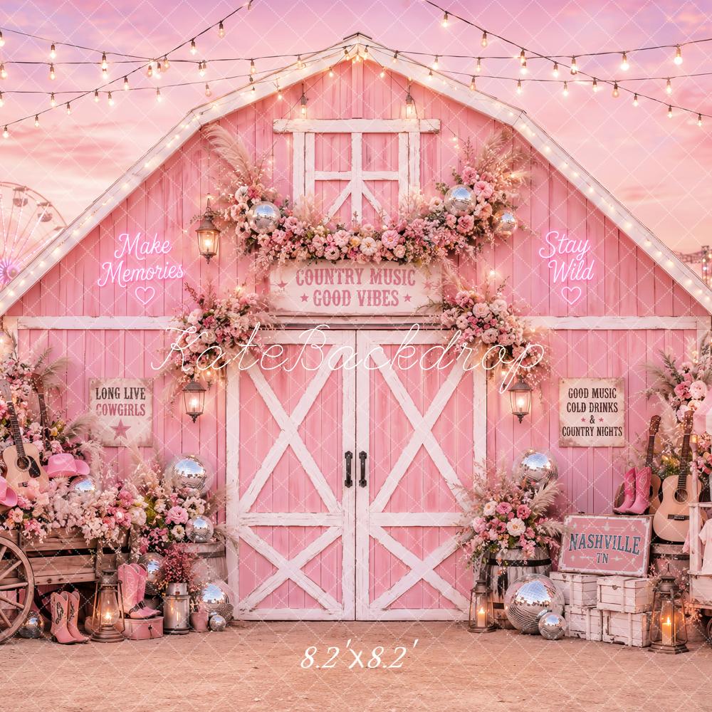 Kate Music Festival Pink Country Western Floral Barn Fairground Printed Backdrop Designed by Ashley Paul