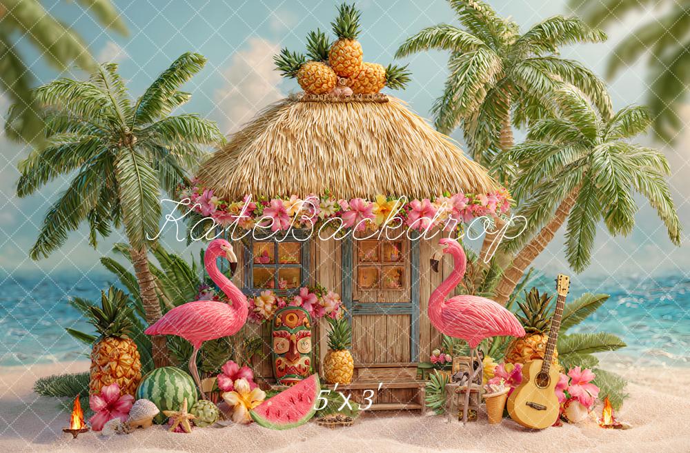 Kate Summer Tropical Flamingo Beach Hut Backdrop Designed by Ashley Paul
