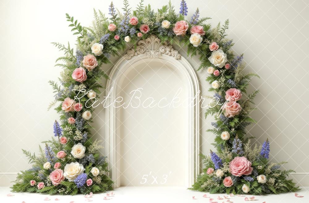 Kate Romantic Spring Flower Arch Ornate Vintage Printed Backdrop Designed by Laura Bybee