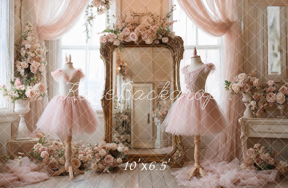 Kate Elegant Ballet Dress Studio Floral Mirror Pink Printed Backdrop Designed by Ashley Paul