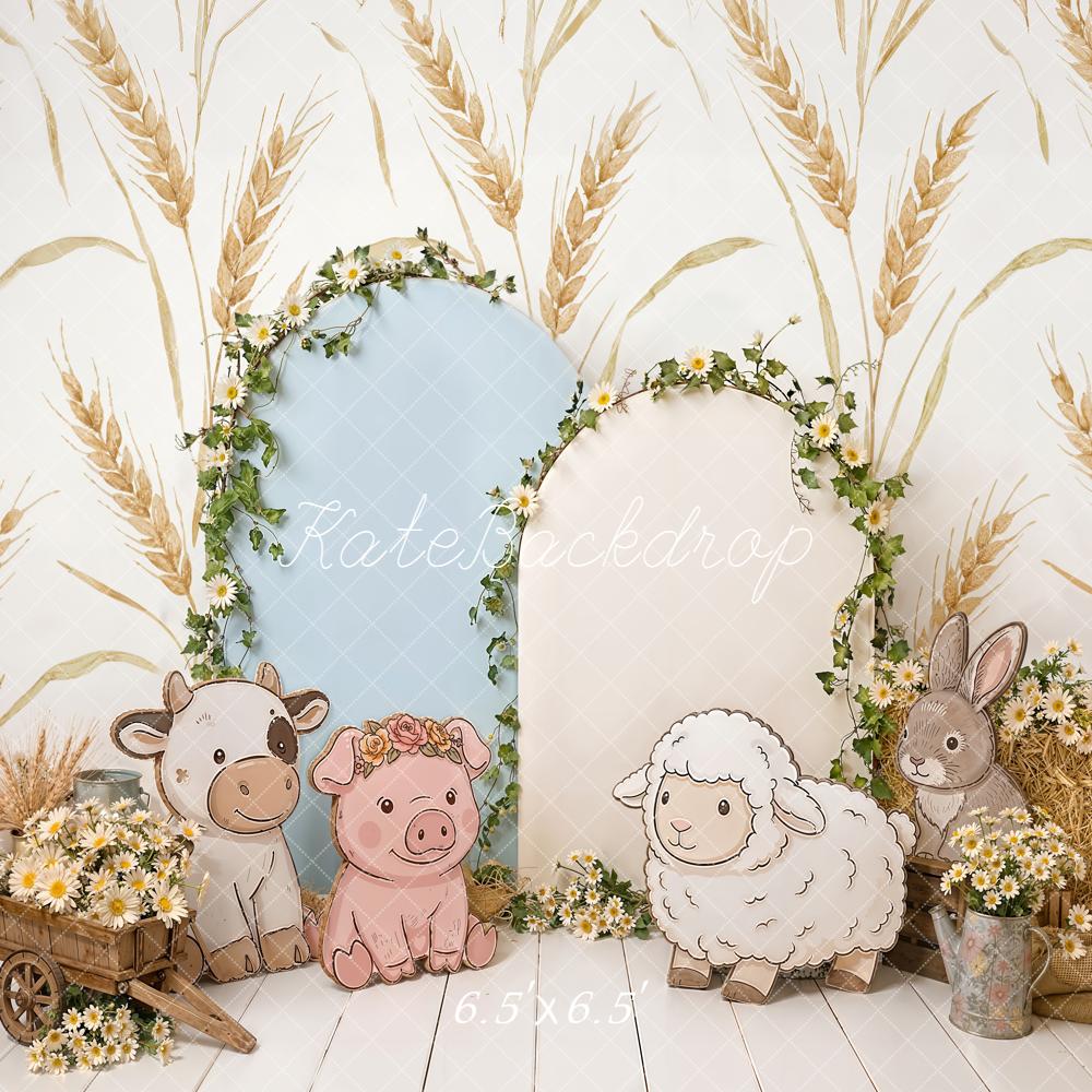 Kate Cake Smash Farm Animals Wheat Flowers Cart Backdrop Designed by Emetselch