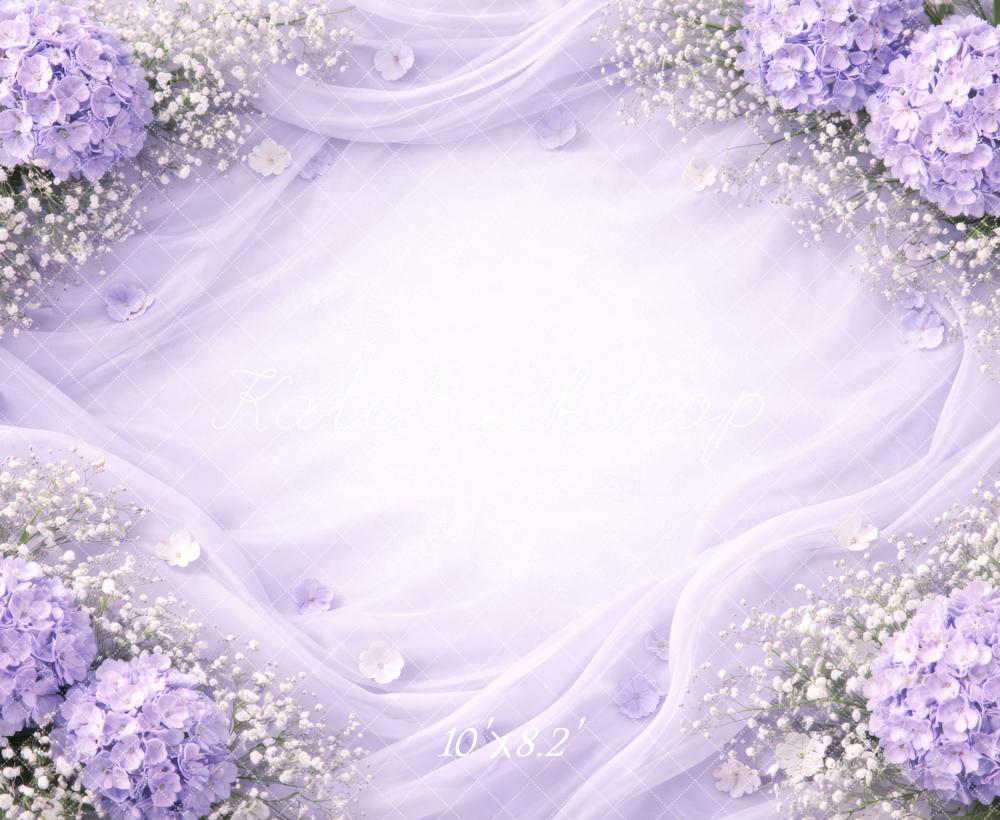 Kate Newborn Lavender Hydrangea Floral Draped Background Backdrop Designed by Megan Leigh Photography