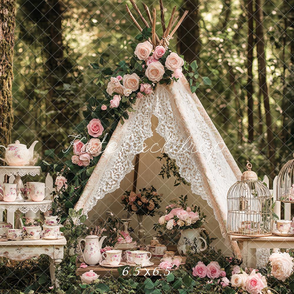 Kate Boho Teapot Party Floral Forest Backdrop Designed by Ashley Paul