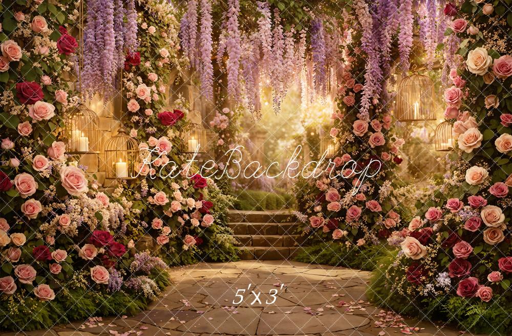 Kate Spring Flower Arch Garden Stairs Candles Backdrop Designed by Emetselch