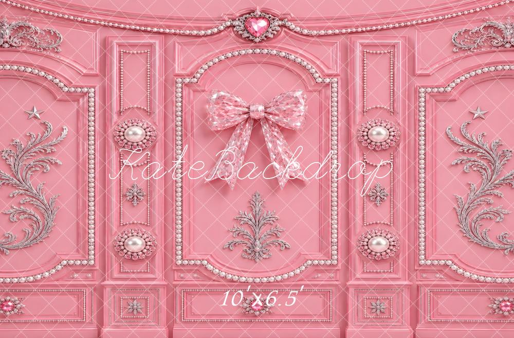 Kate Pink Ornate Bow Pearl Vintage Wall Printed Backdrop Designed by Vertigo Productions