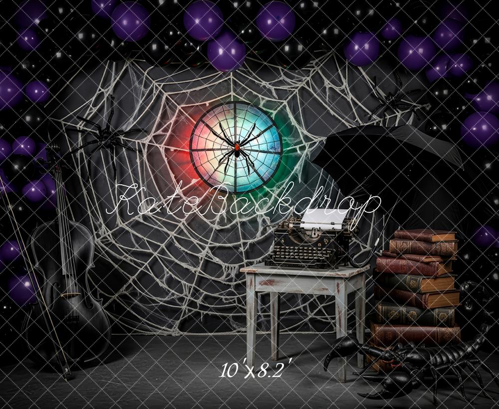 Kate Halloween Giant Spider Web Typewriter Books Violin Umbrella Backdrop Designed by Patty Roberts