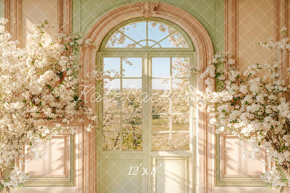 Kate Spring Arch Door White Flower Blossoms Sunlight Backdrop Designed by Emetselch