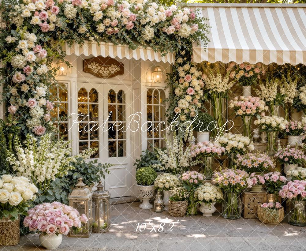 Kate Spring Flower Arch Storefront Garden Printed Backdrop Designed by Mini MakeBelieve