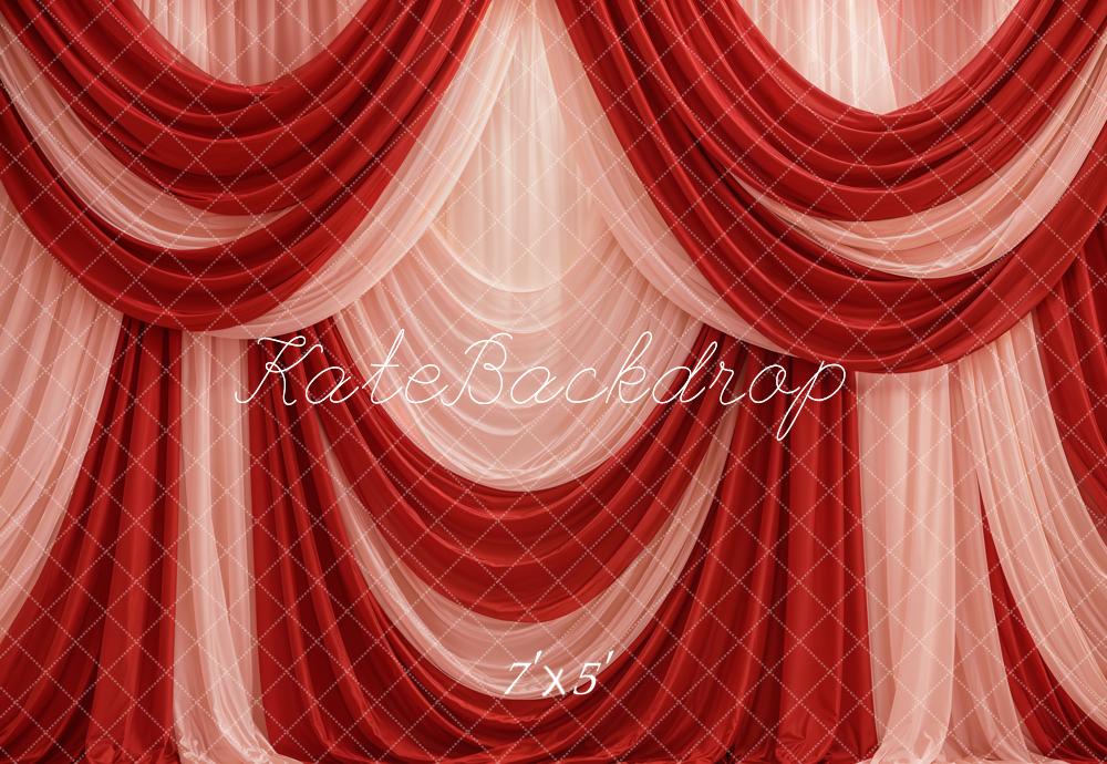 Kate Red Pink Argyle Draped Curtains Printed Backdrop Designed by Emetselch