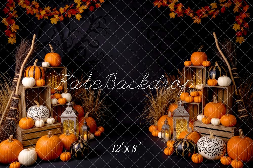 Kate Halloween Pumpkins Crates Lanterns Maple Leaves Backdrop Designed by Patty Roberts