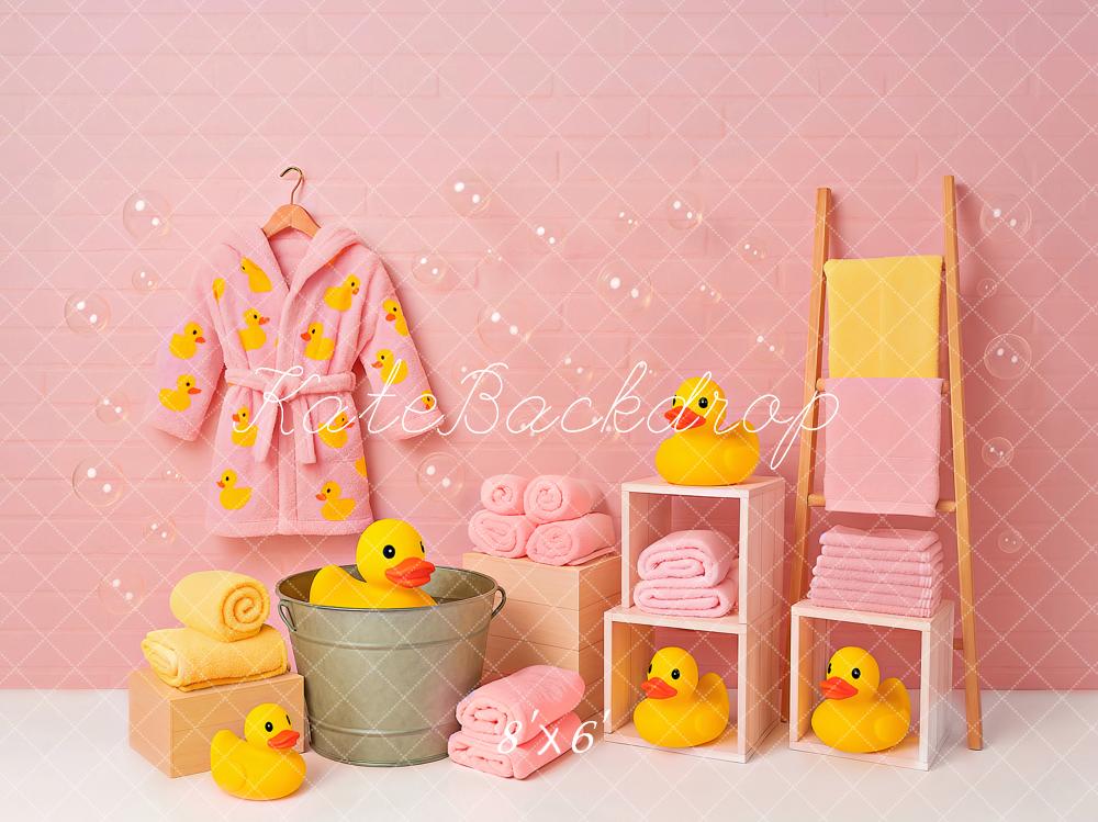 Kate Baby Shower Cake Smash Pink Duck Bath Printed Backdrop Designed by Ashley Paul