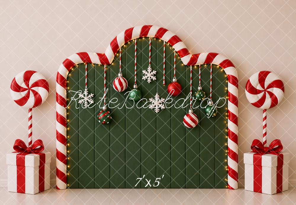 Kate Christmas Headboard Candy Cane Arch Gift Boxes Printed Backdrop Designed by Caitlin Lynch