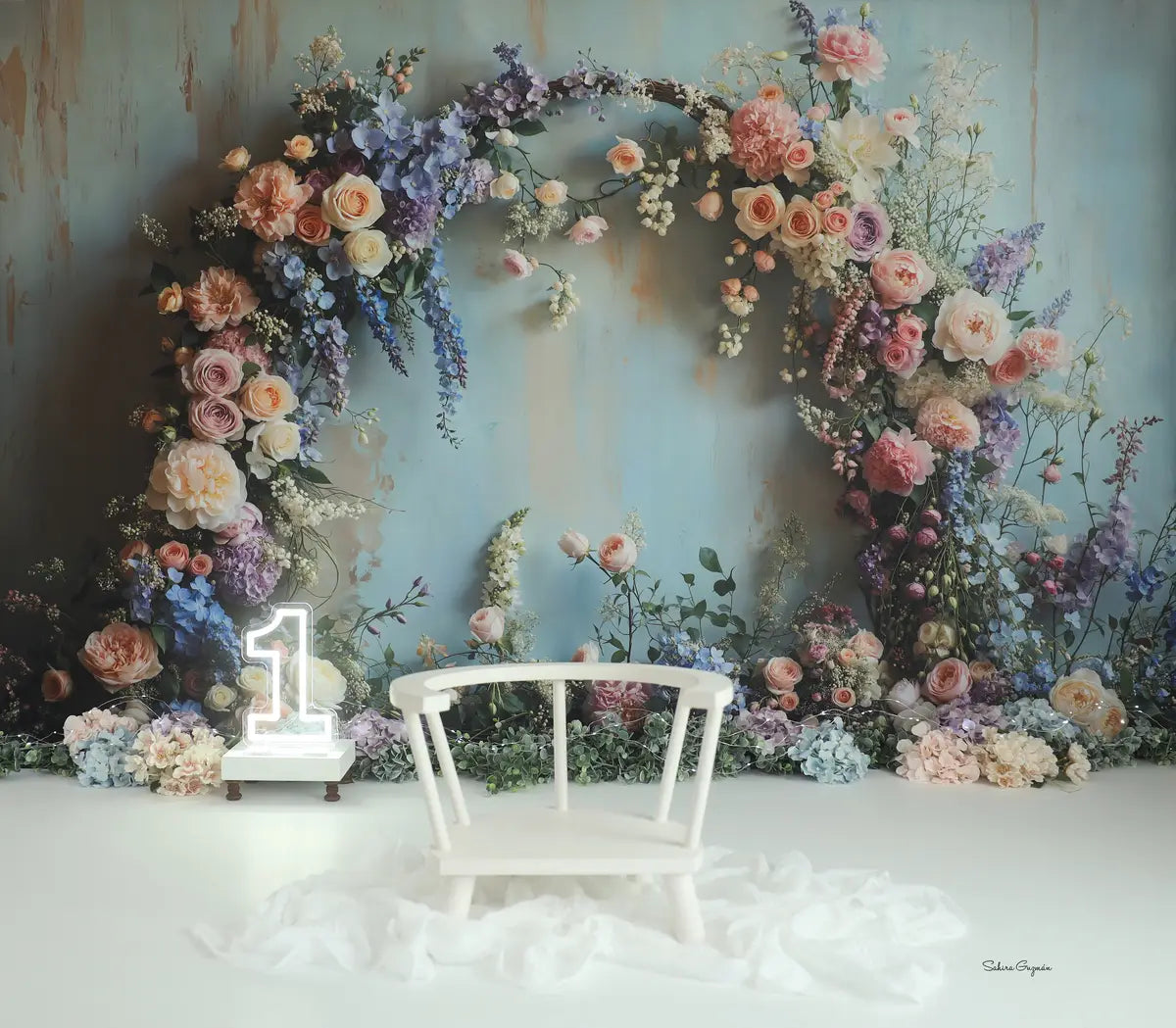 Kate Spring Floral Arch Pastel Printed Backdrop Designed by Emetselch