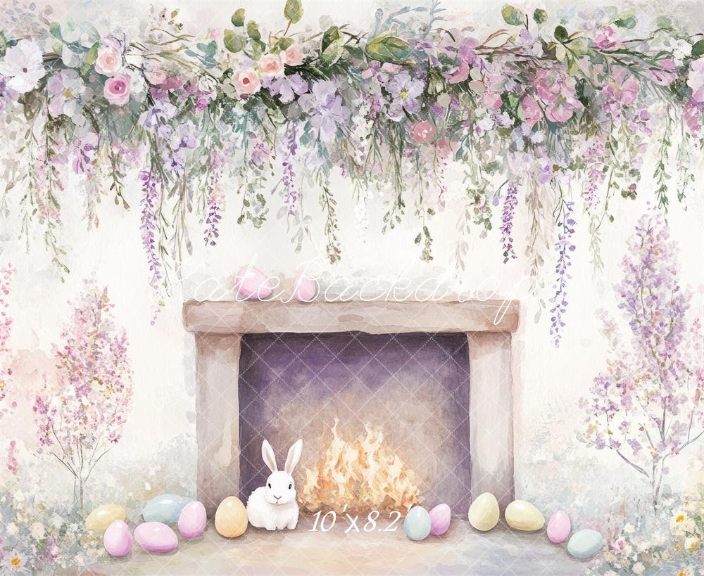 Fondo de chimenea floral de conejito de Pascua diseñado por Mini MakeBelieve