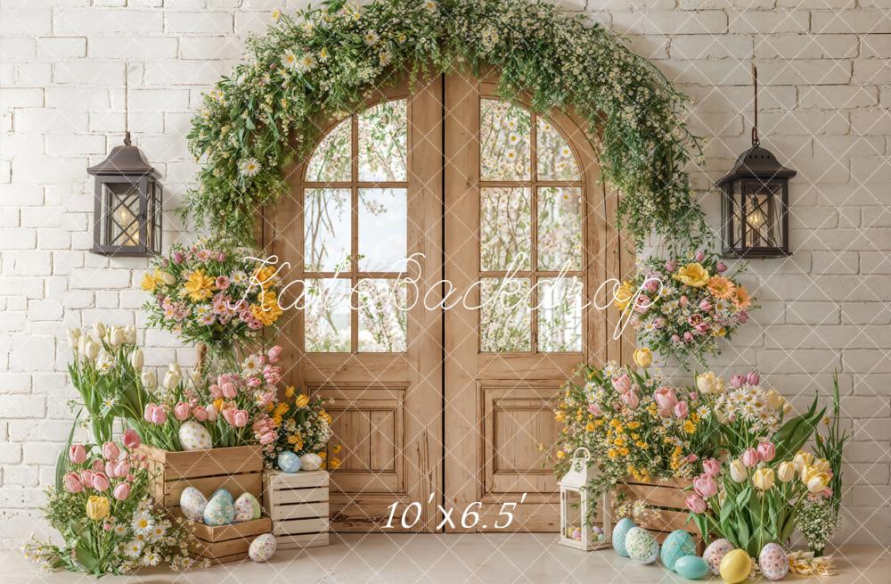 Kate Easter Spring Flower Arch Door Eggs Greenery Backdrop Designed by Emetselch