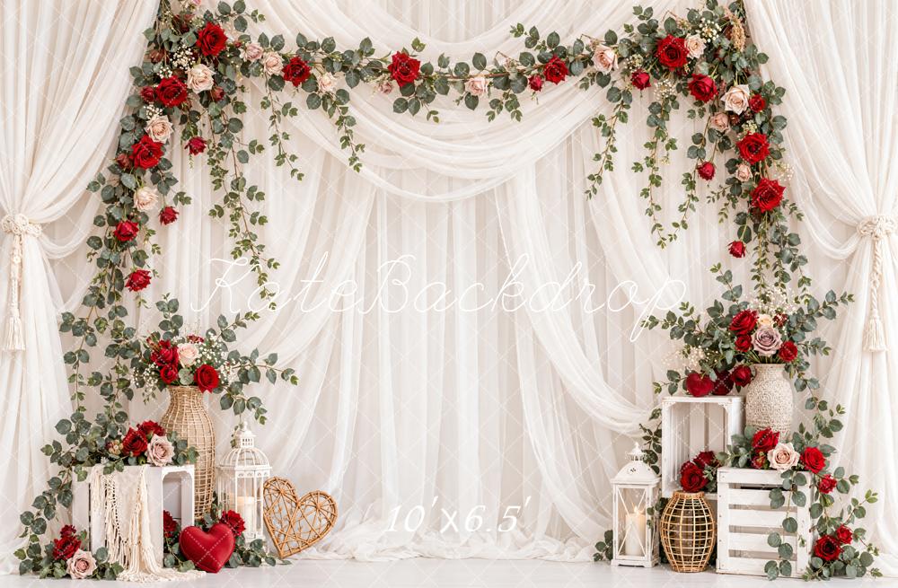 Kate Wedding Flower Arch Red Roses Printed Backdrop Designed by Emetselch