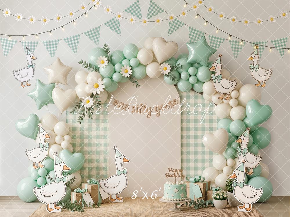Kate Cake Smash Balloon Arch Daisy Silly Goose Birthday Backdrop Designed by Emetselch