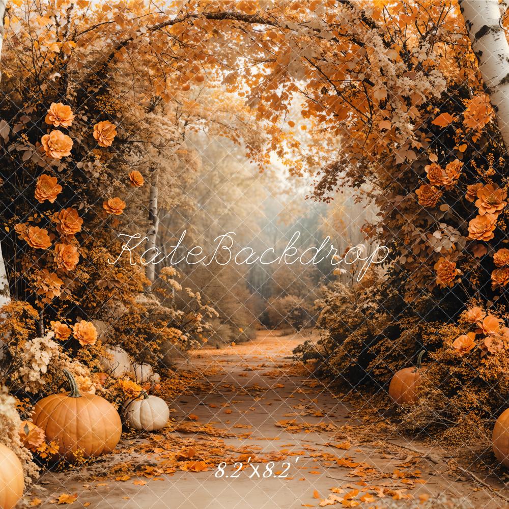 Kate Fall Maple Forest Flowers Pumpkin Backdrop Designed by Emetselch