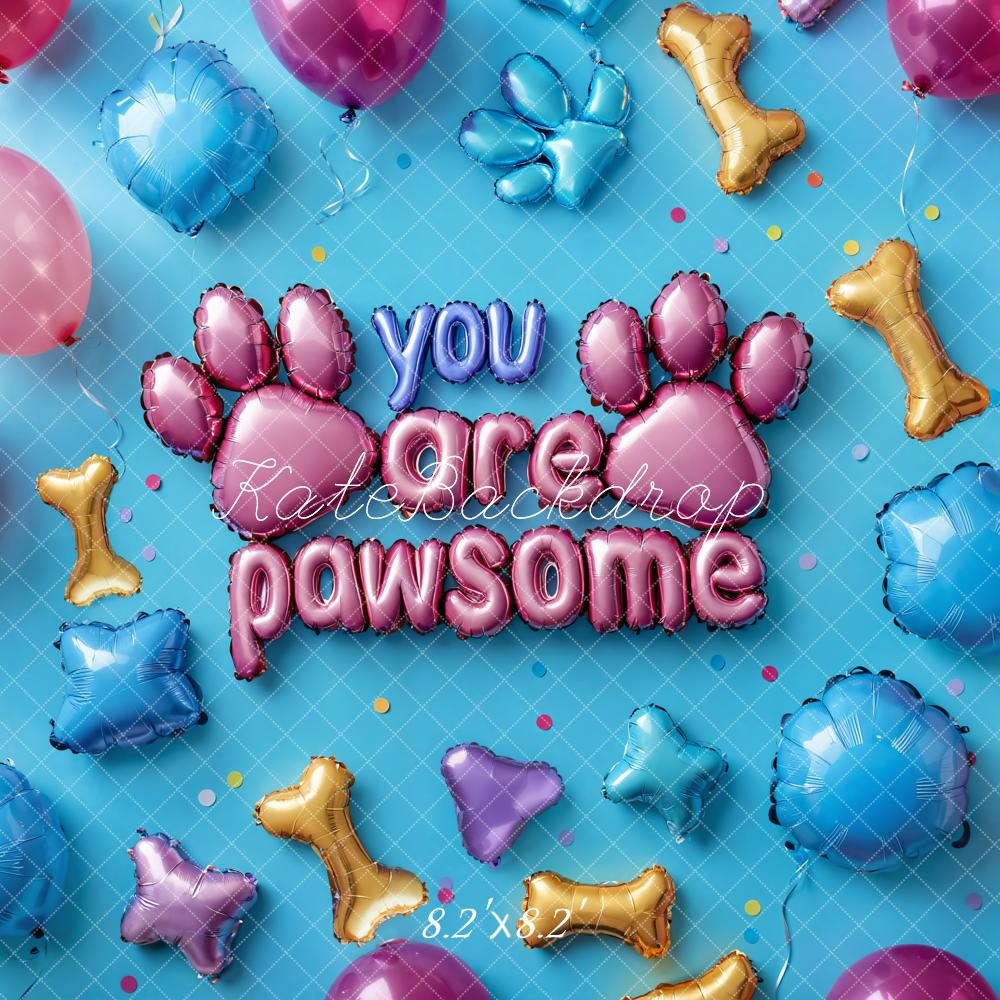 Kate Pet Pawsome Balloon Paw Blue Backdrop Designed by Emetselch