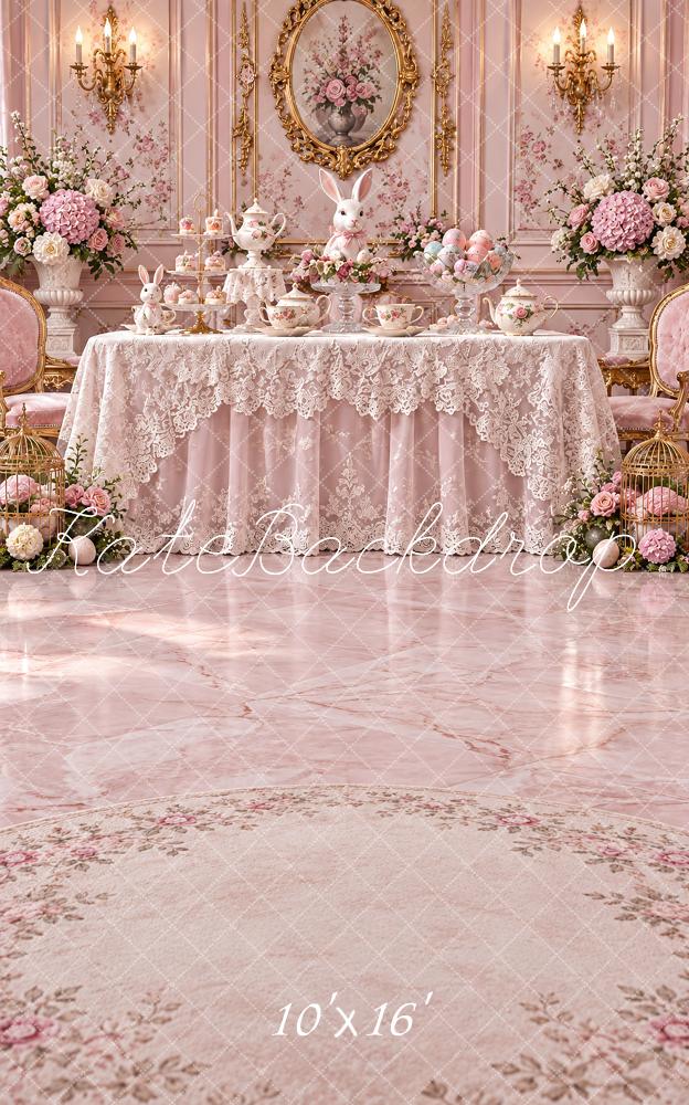 Kate Sweep Easter Bunny Pink Floral Tea Party Printed Backdrop Designed by Vertigo Productions
