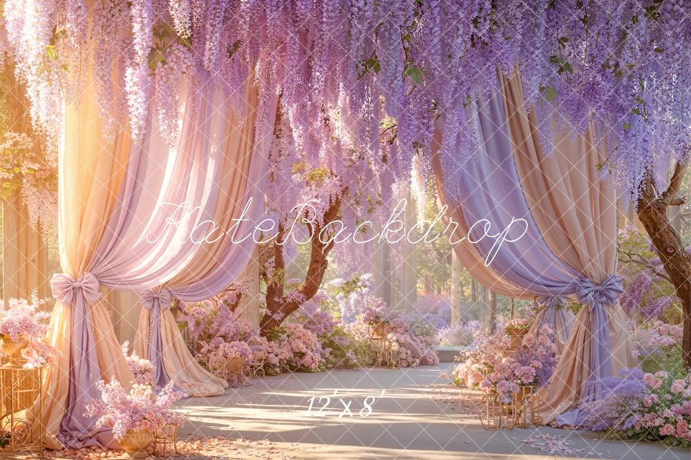 Kate Purple Wisteria Flower Arch Drapes Printed Backdrop Designed by Emetselch