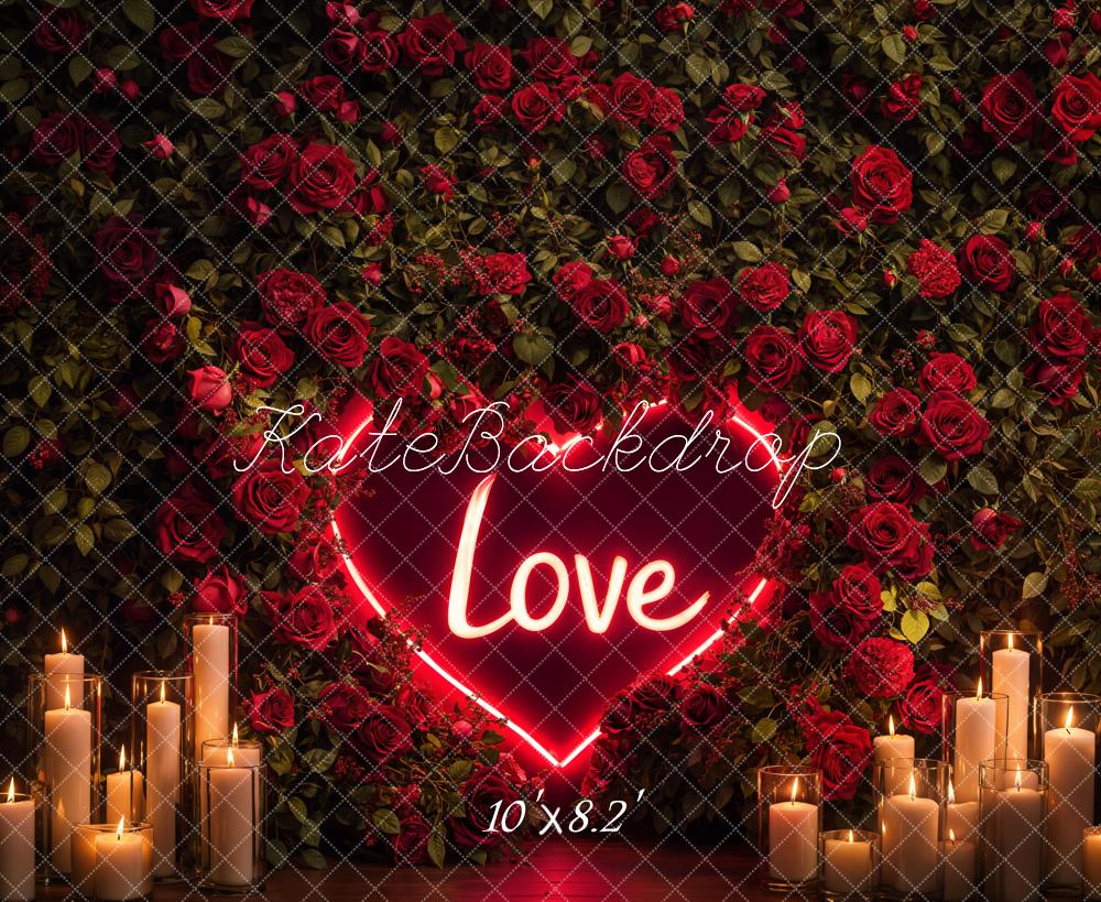 Sfondo di Candele Romantiche a Cuore di Rosa per il Giorno di San Valentino Designed by Emetselch