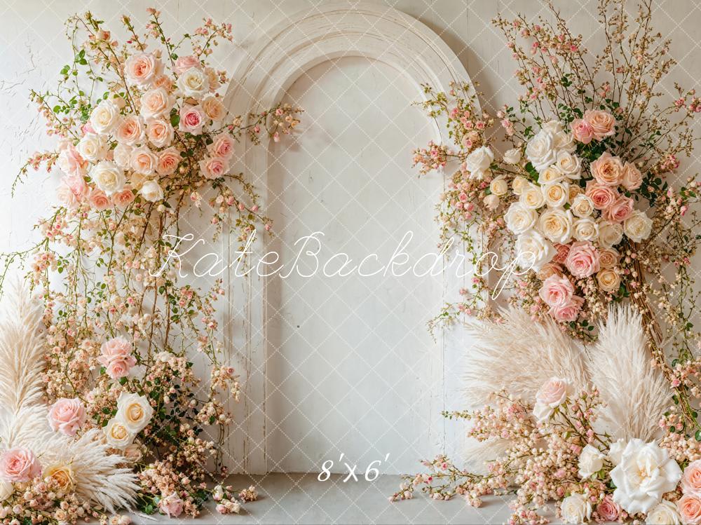 Kate Spring Boho Soft Pink Floral Arch Backdrop Designed by Emetselch
