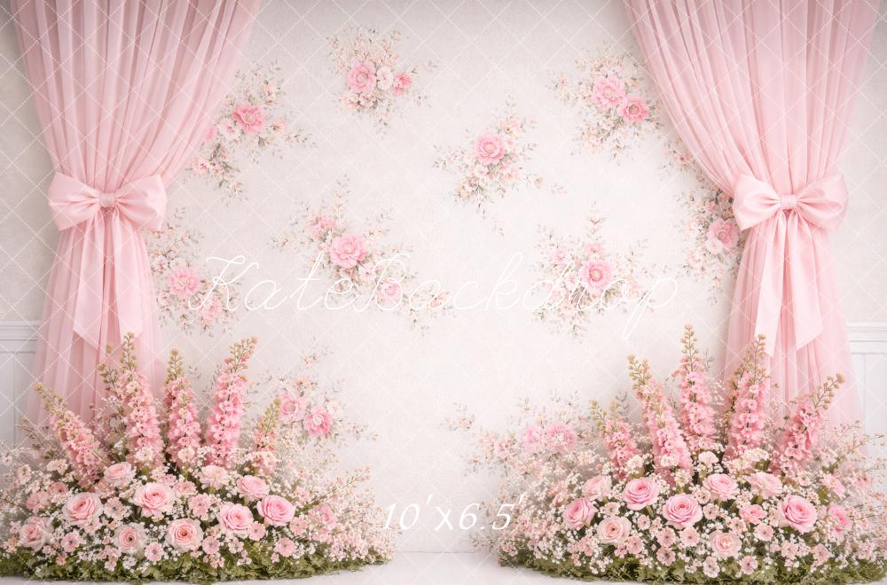 Kate Spring Pink Flower Arch Curtains Floral Wall Backdrop Designed by Megan Leigh Photography