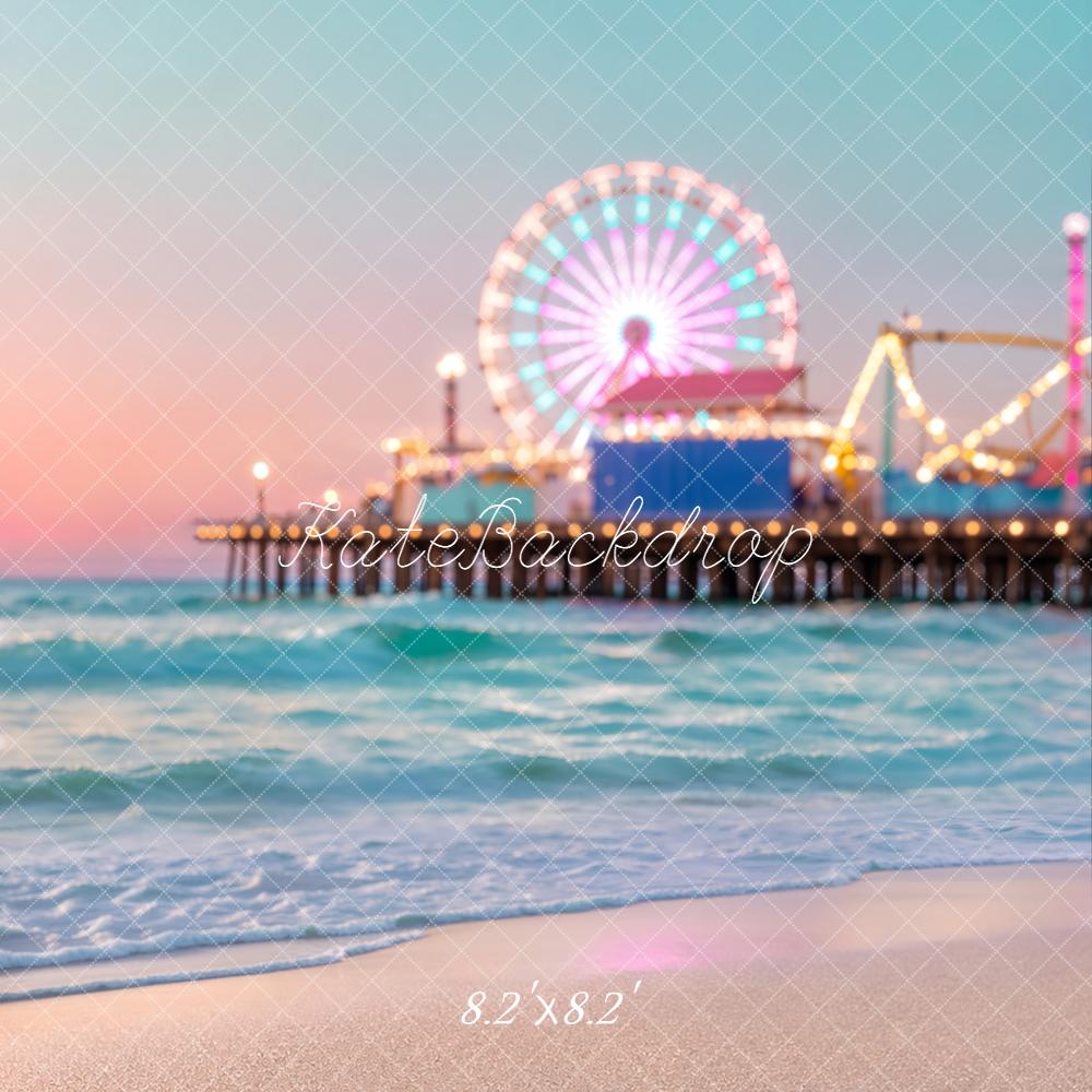 Kate Beach Ferris Wheel Pier Sunset Printed Backdrop Designed by Chain Photography