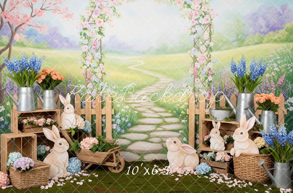 Kate Easter Bunny Flower Arch Garden Path Printed Backdrop Designed by Patty Roberts
