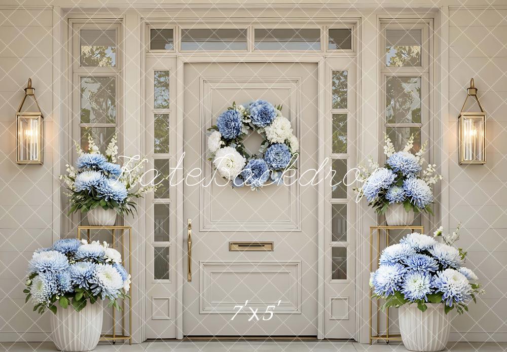 Kate Spring Blue and White Flower Arch Front Door Backdrop Designed by Mini MakeBelieve