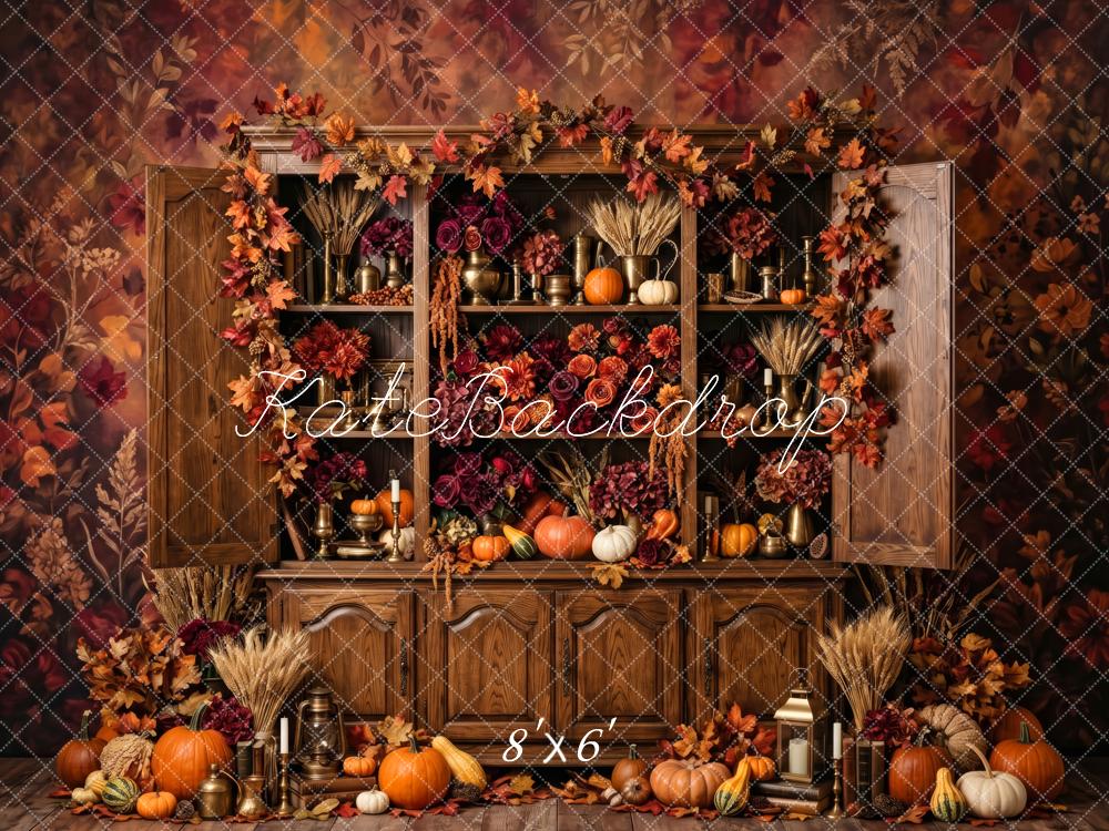 Kate Fall Brown Pumpkin Harvest Cabinet Printed Backdrop Designed by Patty Roberts