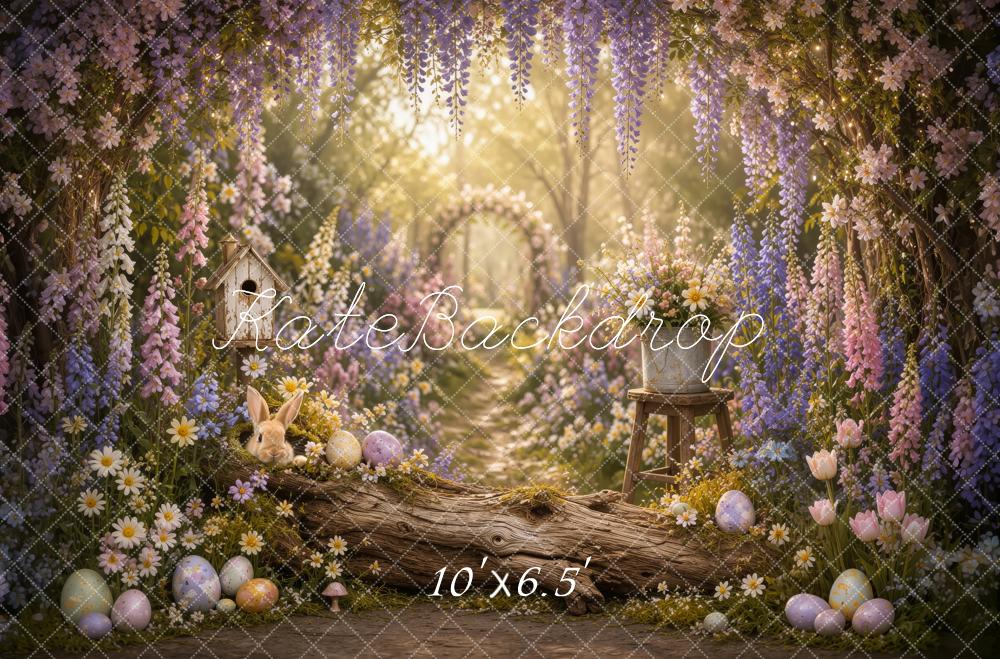 Kate Easter Floral Arch Forest Log Bunny Eggs Printed Backdrop Designed by Ashley Ward